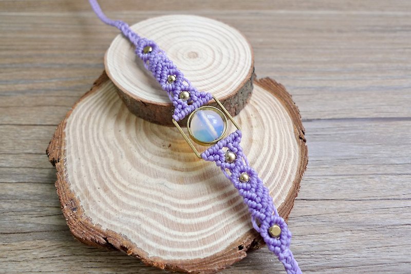 Misssheep-H21 pink purple South American wax thread braided brass beads opal bracelet - Bracelets - Other Materials 