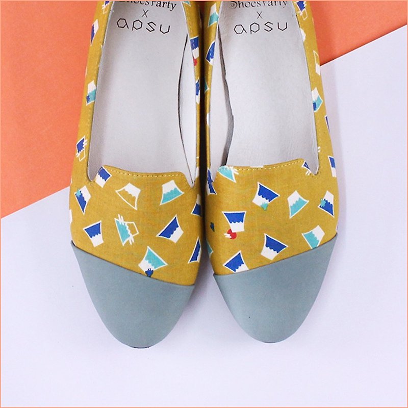 [24.0] Shoes Party Spot Mount Fuji oblique stitching Oubei La / handmade custom / Japan fabric - รองเท้าลำลองผู้หญิง - ผ้าฝ้าย/ผ้าลินิน 