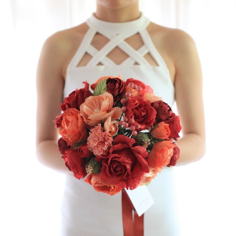 MB312 : Bridal Wedding Bouquet, Prosperous Red - Wood, Bamboo & Paper - Paper Red