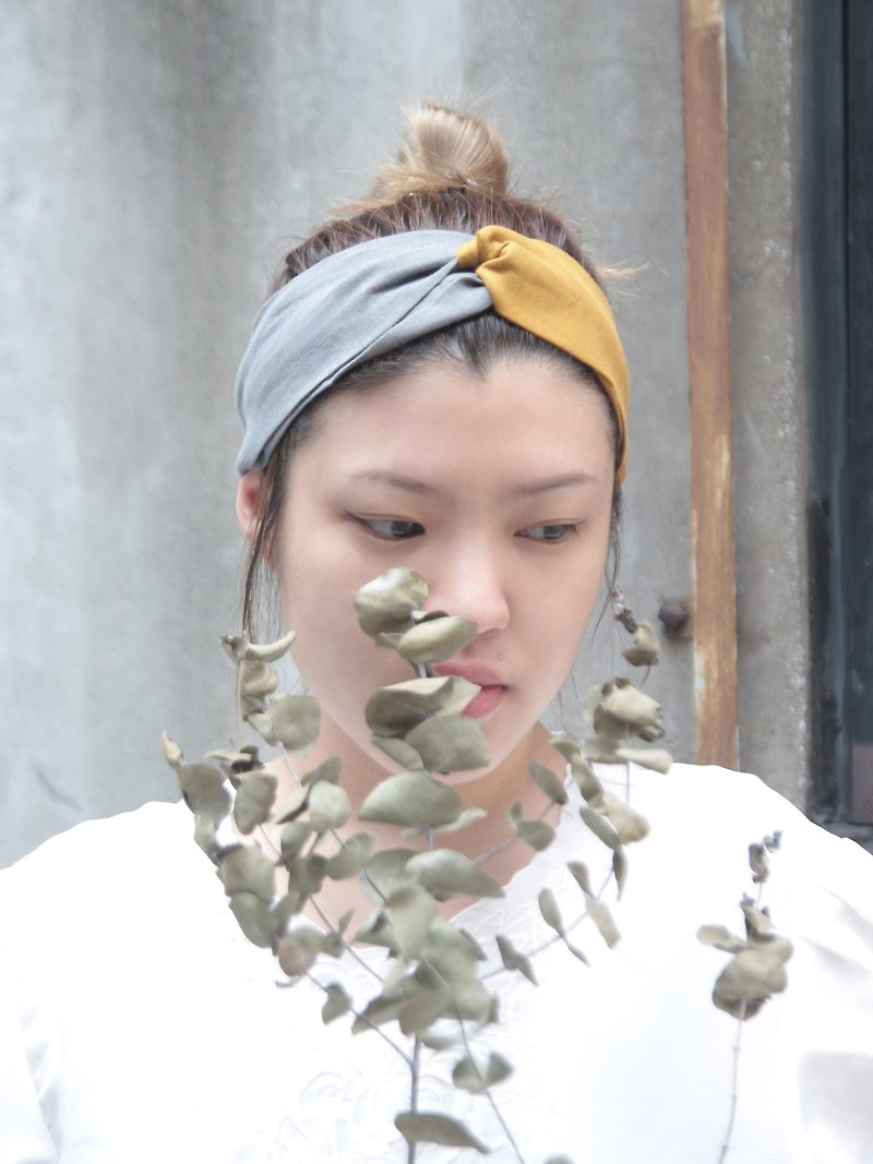 Kyoto Matcha Series Japanese Soft Cotton Linen Handmade Cross Hair Band - Headbands - Cotton & Hemp Yellow