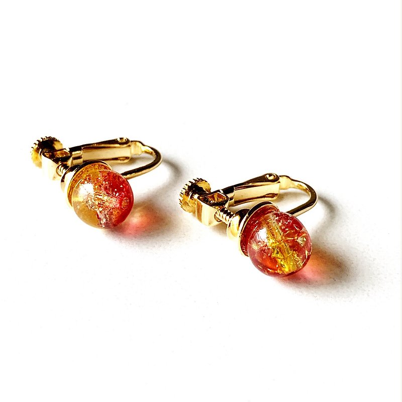 One grain earrings of sparkling Czech beads / Orange - ต่างหู - แก้ว สีส้ม