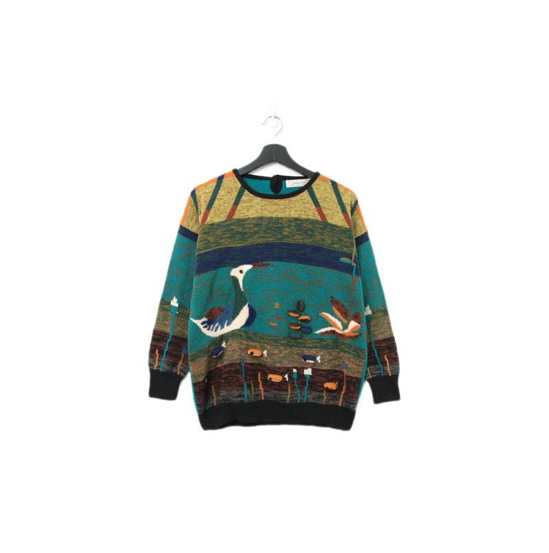 Back to Green-復古毛衣 畫風 鴨子 ws-11 vintage sweater - 女毛衣/針織衫 - 棉．麻 