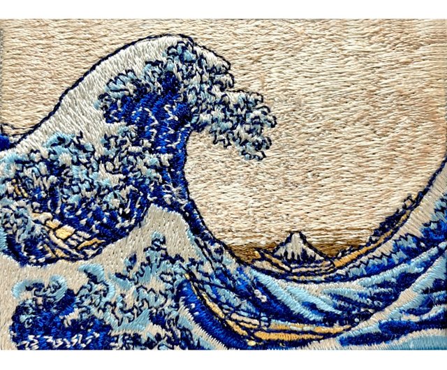 クロスステッチ 完成品 葛飾北斎浮世絵・富士と大波 ／DMC社輸入