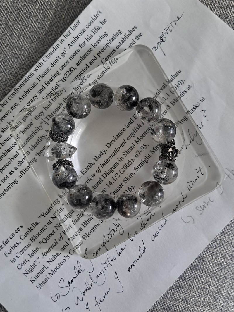 ブラックハーキマーダイヤモンドとブラックルチルクォーツのブレスレット - ブレスレット - クリスタル ブラック