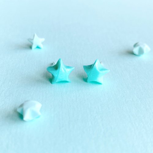 paper diamond® 星星耳環 立體幸運星純銀耳環 | 湖水綠