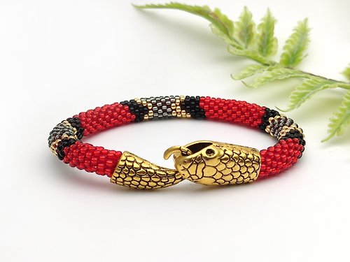 IrisBeadsArt Red beaded snake bracelet for women, Ouroboros, Reptile bracelet, Snake jewelry