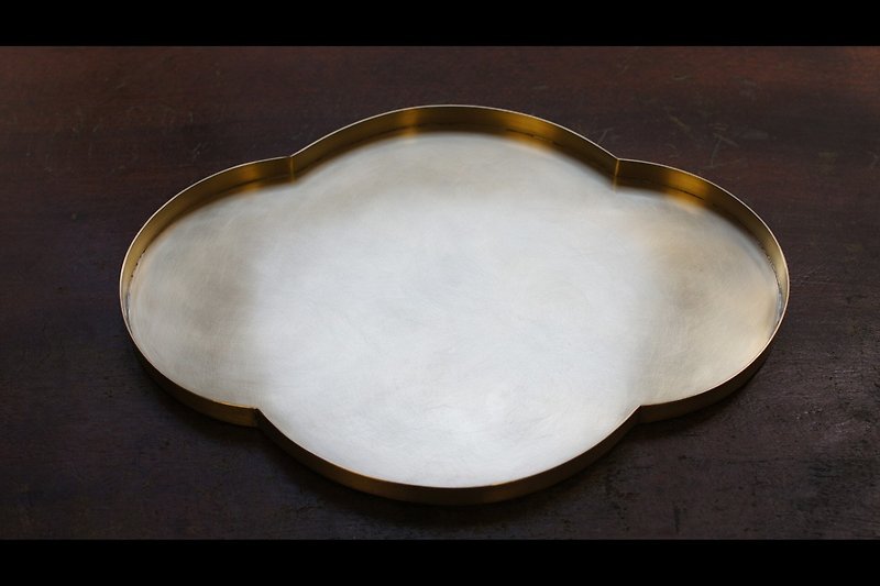 黃銅手工傳統海棠托盤 - 茶壺/茶杯/茶具 - 銅/黃銅 黃色