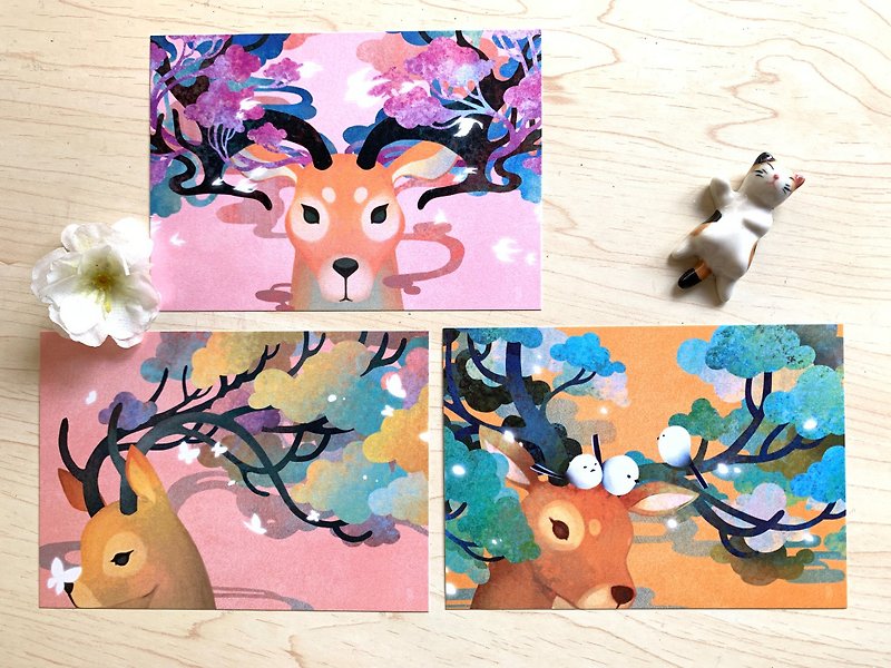 (Sen Mori show original postcard) deer postcard (three sets) - Cards & Postcards - Paper 