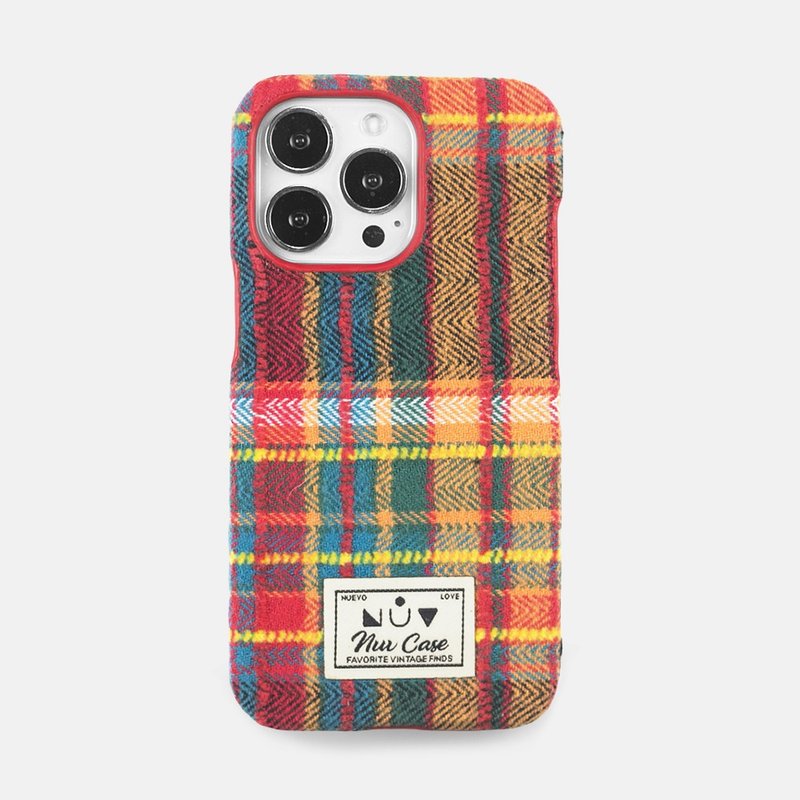 Vintage Plaid Check Fabric Case for Apple iPhone 16 Pro - อุปกรณ์เสริมอื่น ๆ - ผ้าฝ้าย/ผ้าลินิน สีนำ้ตาล