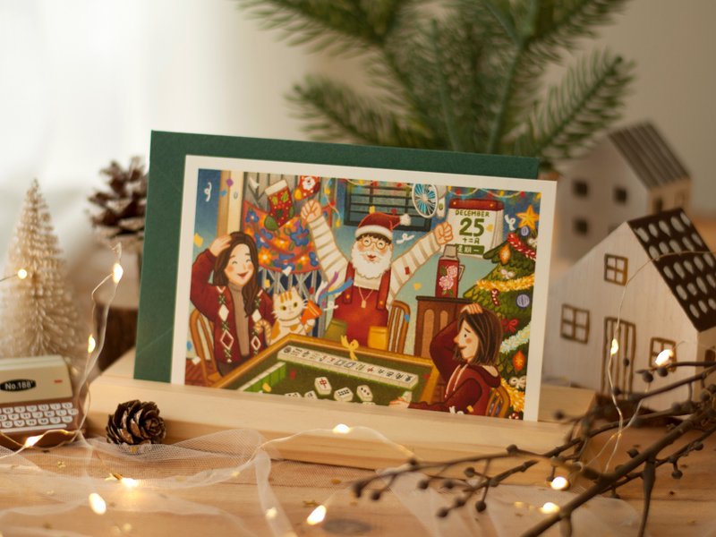 Original Hong Kong Christmas Card-Christmas Mahjong Bureau - Cards & Postcards - Paper Green