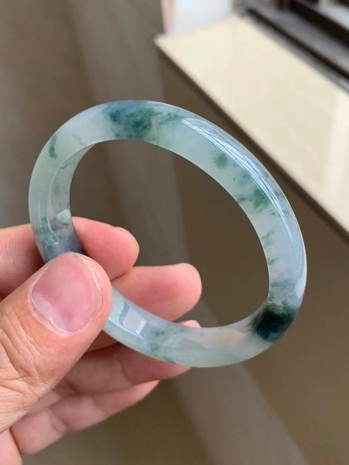 good morning studio 冰種翡翠天然翡翠玉鐲a玉手鐲 玉鈪 • 冰種藍綠飄花翡翠貴妃鐲