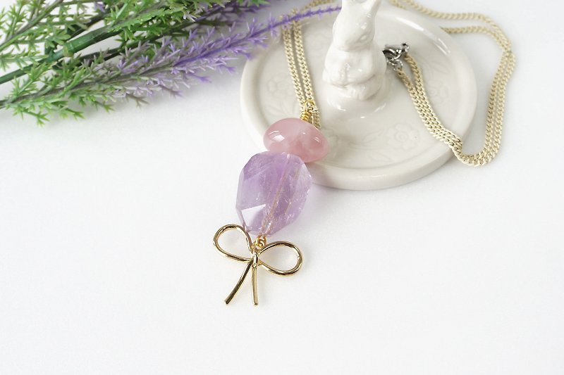 Pastel Color Crystals of Amethyst and Rose Quartz - Necklaces - Gemstone Pink