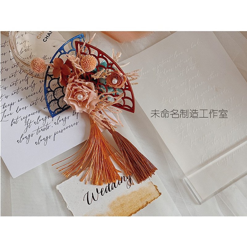 Untitled Manufacturing - Original Design New Chinese Traditional Corsage Groom Groomsmen Custom Antique Wedding Immortal Flowers - เข็มกลัด - พืช/ดอกไม้ 