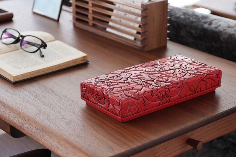 Fujii Lacquer Crafts Writing Box Peony Arabesque - Storage - Wood Brown