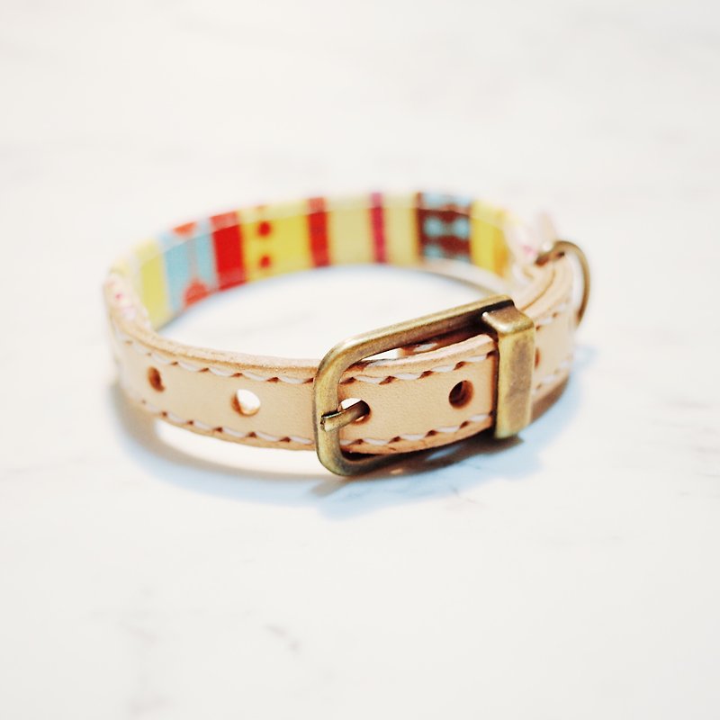 Dog & Cats collars, S size, Colorful stripe with cute print - Collars & Leashes - Cotton & Hemp 