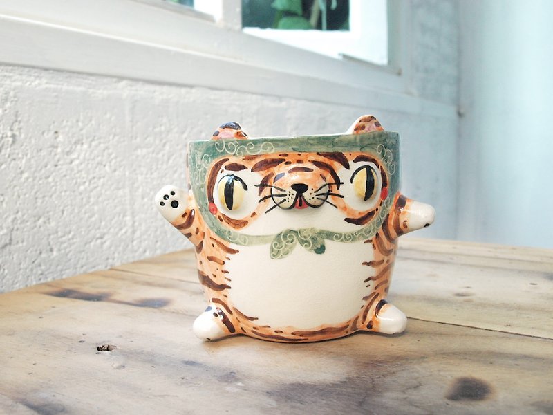 tiger thief pot - 花瓶/陶器 - 陶 橘色