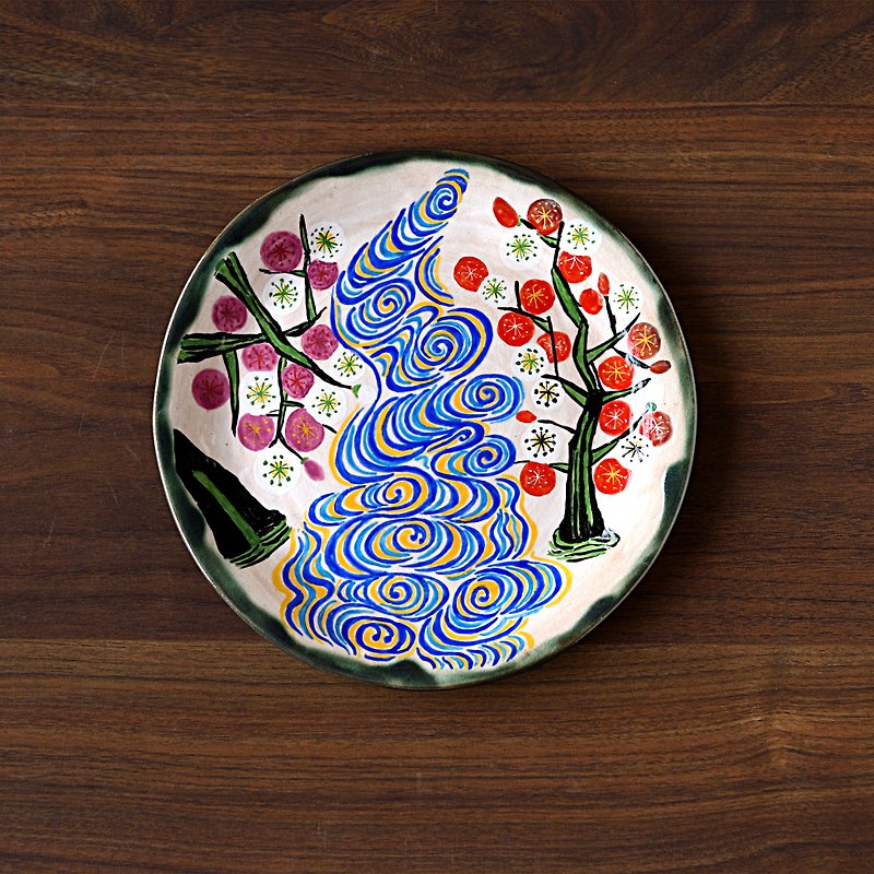 紅白梅図の皿 - 皿・プレート - 陶器 多色