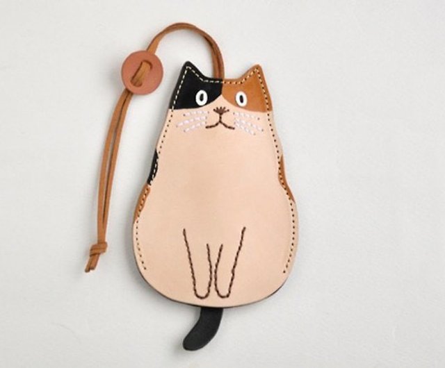 猫のキーケース 大きなサイズ 三毛ねこ 設計館 Yomogiya 鑰匙圈 鑰匙包 Pinkoi