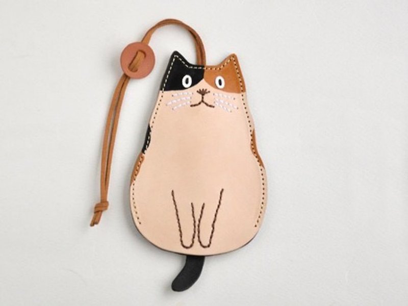 Cat key case Large size calico cat - Keychains - Genuine Leather 