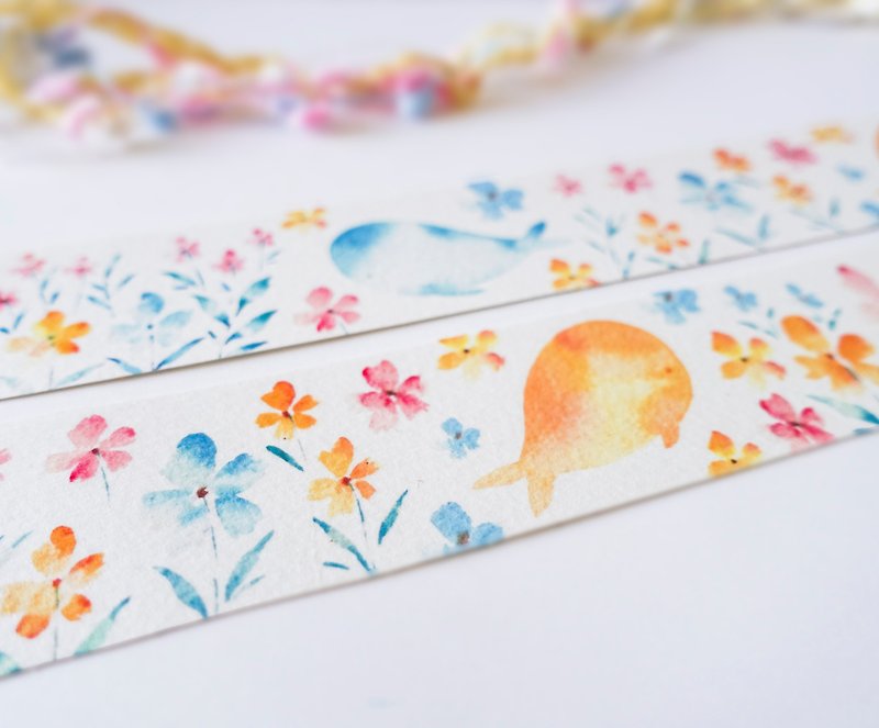 Comes with special whale floral tea set paper tape card sticker - Washi Tape - Paper Multicolor