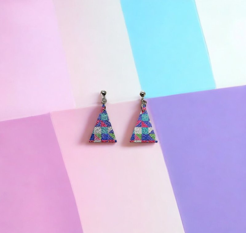 [Laser Printing Series] Colorful Geometric Collage Earrings - Earrings & Clip-ons - Other Metals Multicolor