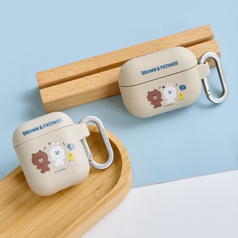 LINE FRIENDS Classic-Happy Hum 強力落下防止 AirPods 保護ケース - イヤホン収納 - プラスチック 多色