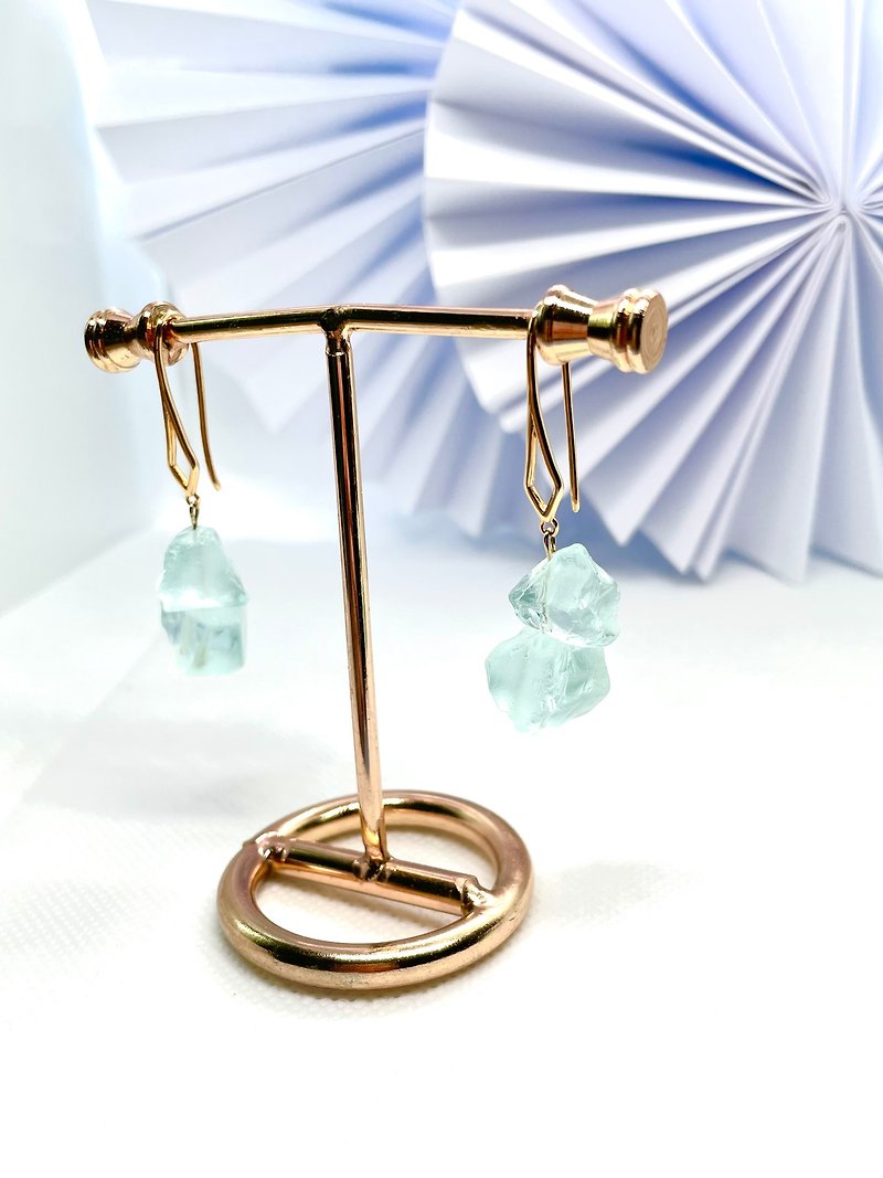 Natural raw aquamarine crystal drop earrings - Earrings & Clip-ons - Crystal Blue