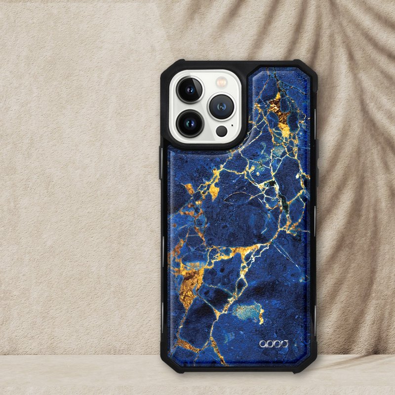 iPhone 13全系列軍規防摔皮革磁吸手機殼-大理石寶石藍(黑殼) - 手機殼/手機套 - 其他材質 多色