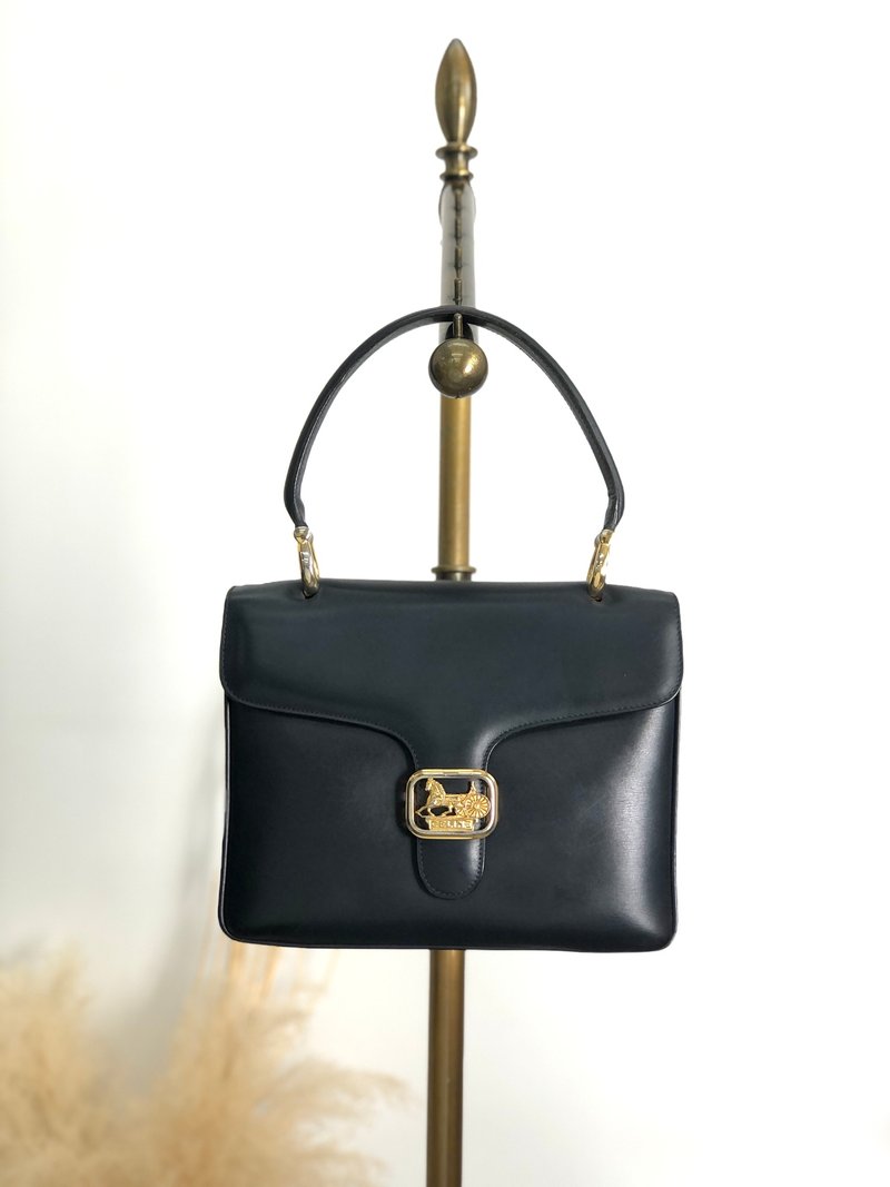 【 日本直送　名牌中古包 】CELINE セリーヌ ハンドバッグ ダークネイビー 馬車 ホースキャリッジ レザー vintage ヴィンテージ  3bgmzr - 手提包/手提袋 - 真皮 藍色