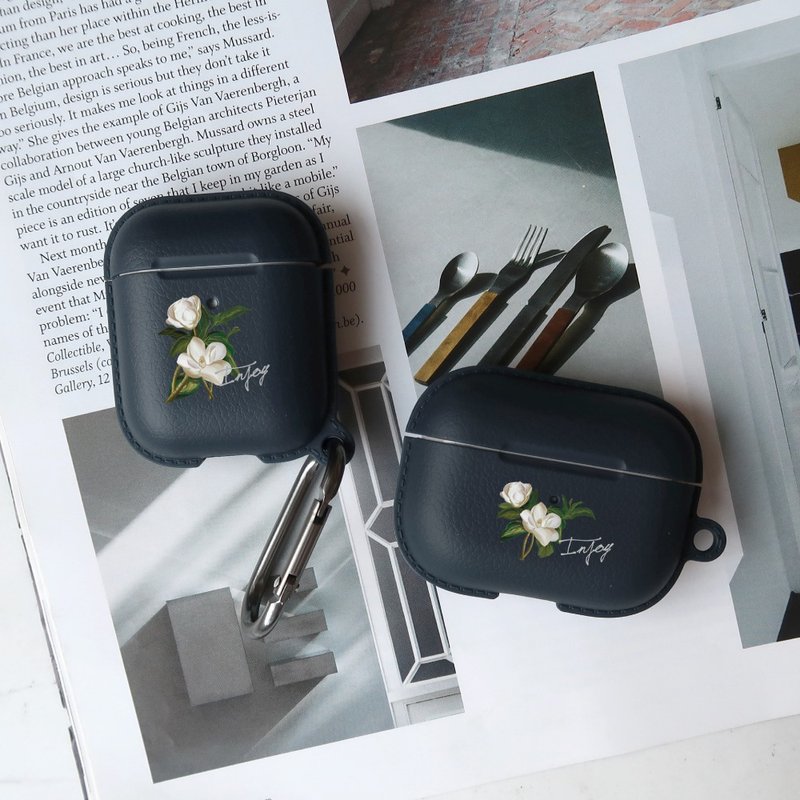 AirPods / AirPods Pro 柔白香氛花朵 保護套 TPU收納盒 附掛勾 - AirPods/耳機保護套 - 塑膠 藍色