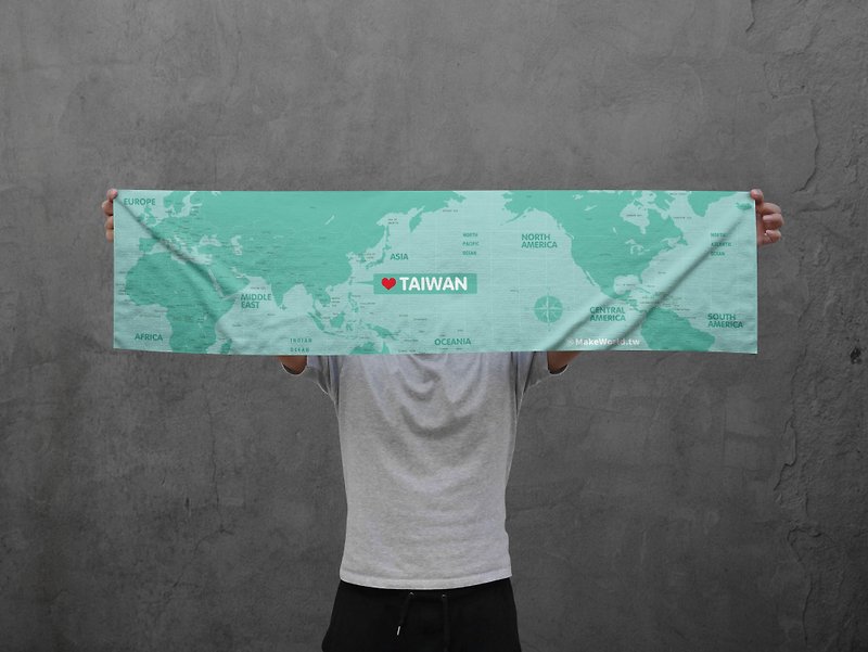 Make World map made sports towel (lake green) - ผ้าขนหนู - เส้นใยสังเคราะห์ 