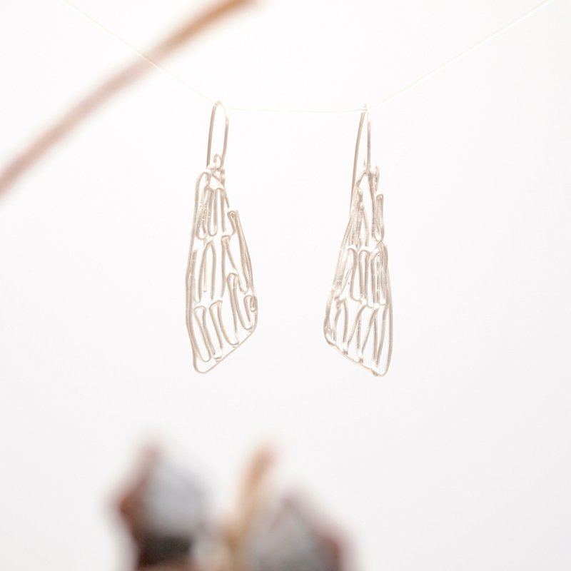 Cicada Wings- 925 sterling silver handmade earrings - ต่างหู - เงินแท้ สีเงิน