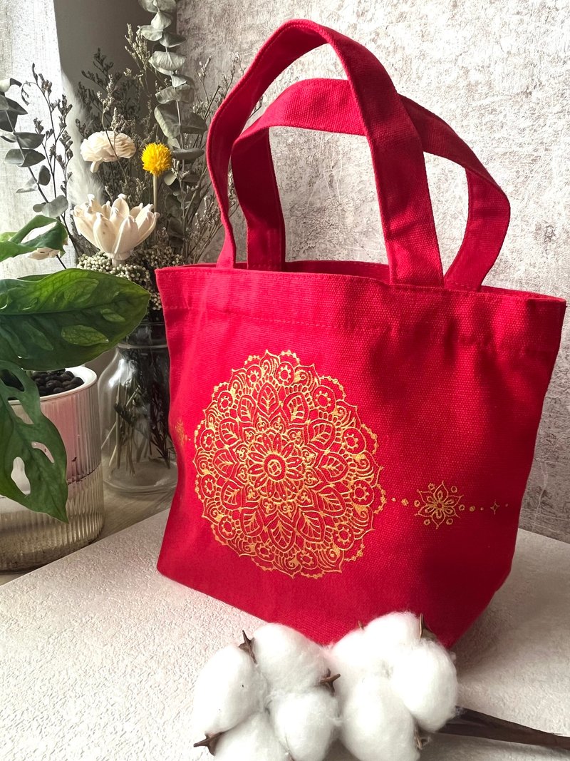 Good luck in the new year/mandala handbag/hand-painted/gift for personal use, full of heart - Handbags & Totes - Cotton & Hemp Red