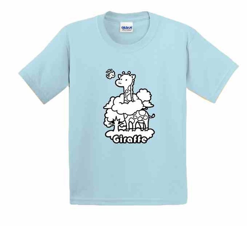 Painted T-shirts | Giraffe | US cotton T-shirt | Kids | Family fitted | Gifts | painted | Aqua - อื่นๆ - ผ้าฝ้าย/ผ้าลินิน 