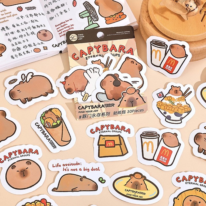 【capybara】可愛い要素ステッカー 基礎手帳DIY素材シール 4種入 - シール - 紙 
