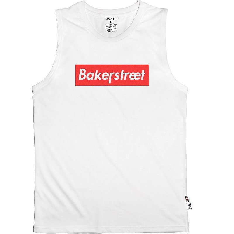 British Fashion Brand 【Baker Street】Baker Street Box Printed Vest - เสื้อกั๊กผู้ชาย - ผ้าฝ้าย/ผ้าลินิน ขาว