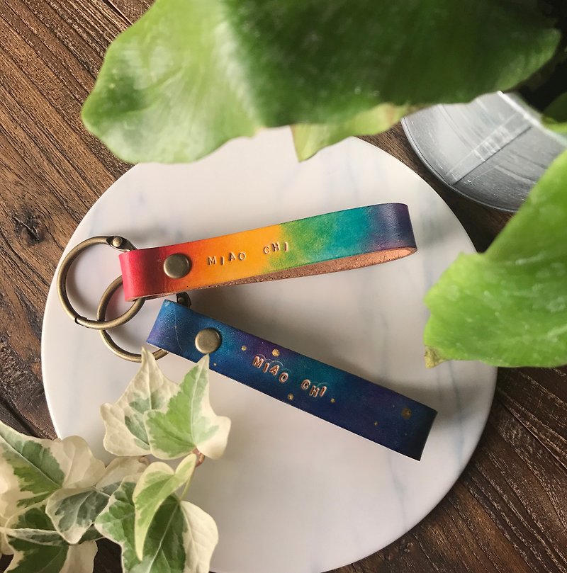 Rainbow key ring starry sky key ring customized marriage equal rights candidates mobile phone strap - Keychains - Genuine Leather Multicolor