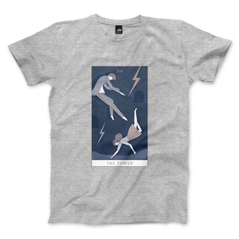 XVI | The Tower - dark gray Linen- neutral T-shirt - เสื้อยืดผู้ชาย - ผ้าฝ้าย/ผ้าลินิน สีเทา