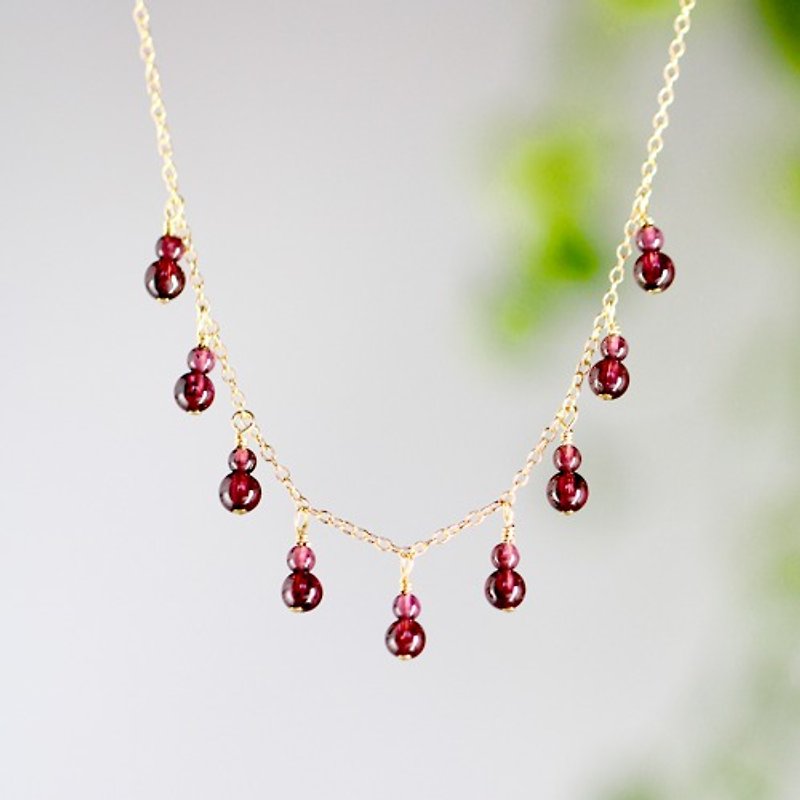 14kgf Garnet Arrange Pretty Necklace L - Necklaces - Semi-Precious Stones Red