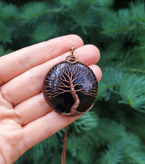 DrevoZen Agate handmade pendant, wire wrap tree of life jewelry, gift for him/for her