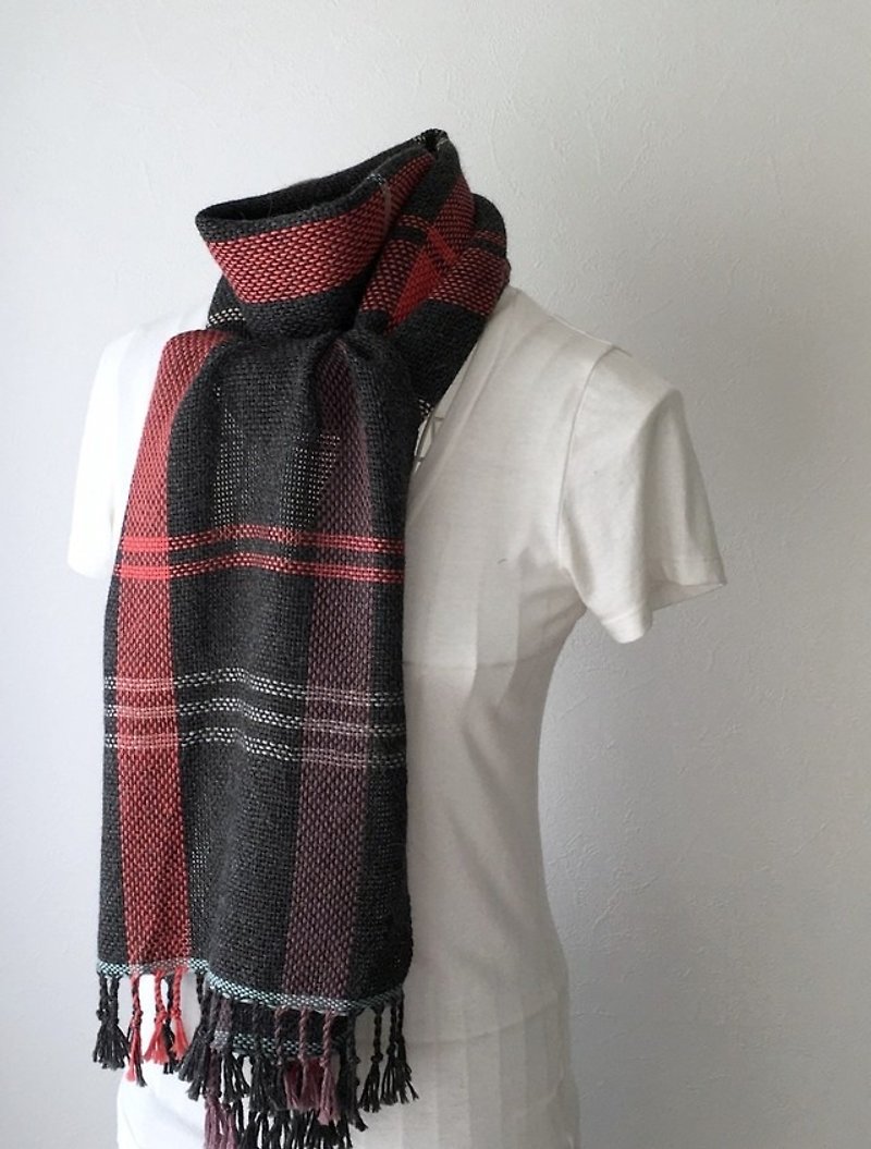 [Baby alpaca: Fall-Winter] unisex: hand-woven scarf "Gray & Bright line Mix" - Scarves - Wool Gray