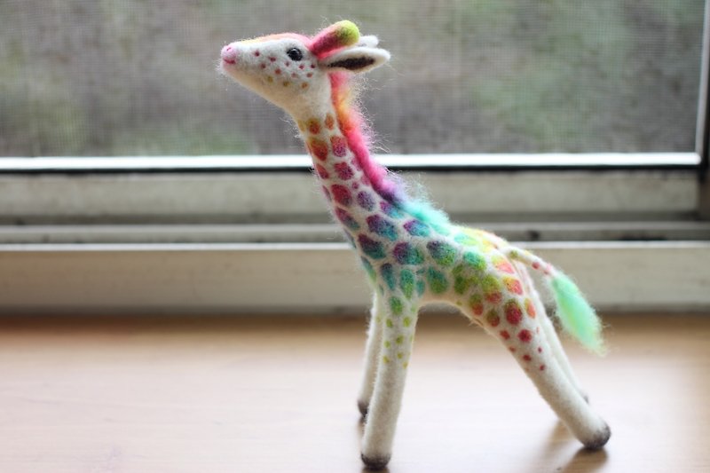 Rainbow giraffe pastel gradient color 23cm large customized - Stuffed Dolls & Figurines - Wool Multicolor