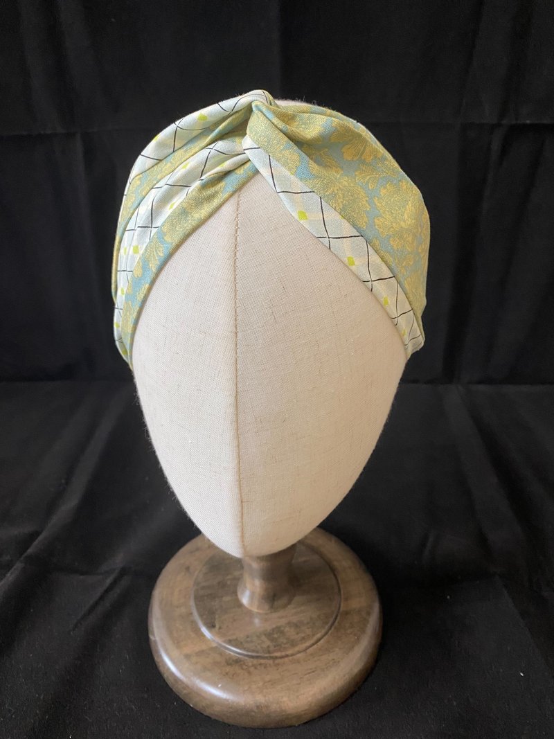 羅馬浴場/雙色扭結髮帶/日本印花布 - 髮箍/髮帶 - 棉．麻 綠色