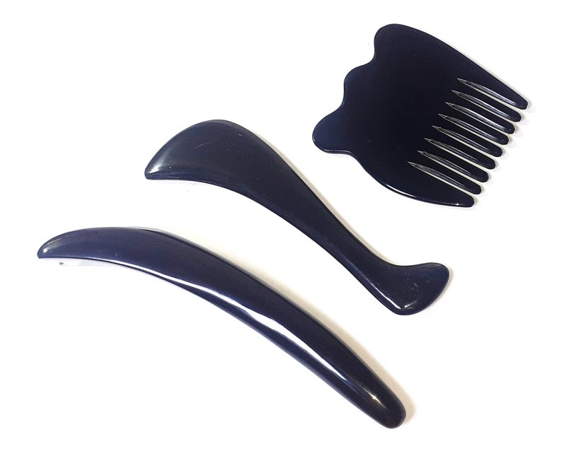3PCS Handmade Gua Sha Facial Tool, Massage Tools for Face, Neck, Back, Body. - 臉部按摩/清潔工具 - 環保材質 黑色