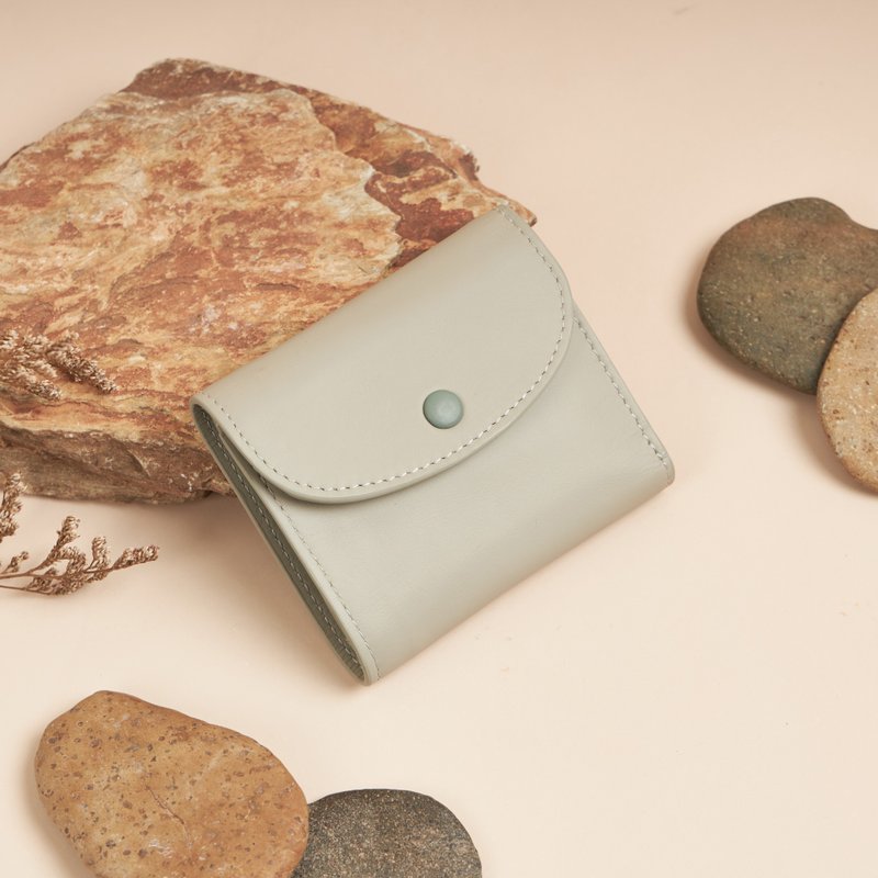 TRIFOLD leather wallet in Grey-light blue - กระเป๋าสตางค์ - หนังแท้ สีเทา