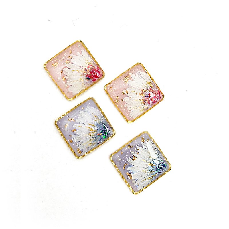Japanese resin  Hand painted flower earrings - ต่างหู - เรซิน หลากหลายสี