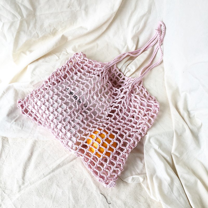 Soft Pink Nagridia Crochet Bag - กระเป๋าถือ - ผ้าฝ้าย/ผ้าลินิน สึชมพู
