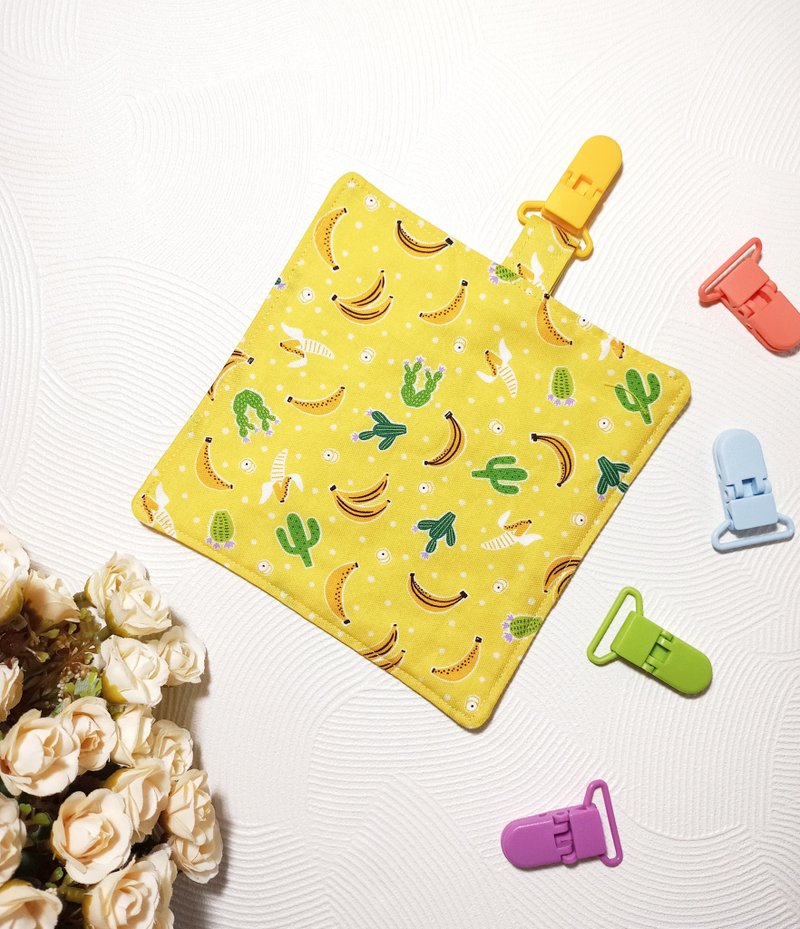 純棉夾四層紗/兒童手帕/手帕夾/擦手巾/小方巾-熱帶水果(黃) - 手帕 - 棉．麻 黃色