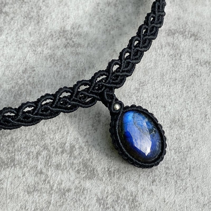 喜迎瑤 macrame 拉長石項鍊 蠟線項鍊 鎖骨鏈 民族風 編織項鍊 - 項鍊 - 半寶石 黑色