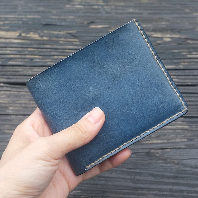拋色 基本款對折短夾 [深藍] - 長短皮夾/錢包 - 真皮 藍色